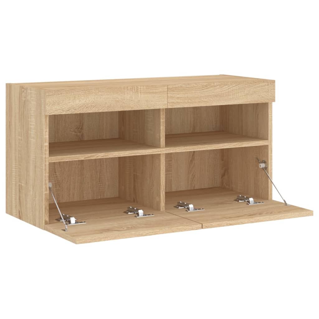 Mobile TV a Parete con Luci LED Rovere Sonoma 80x30x40 cm | homemem39