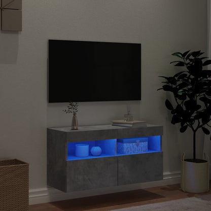 Mobile TV a Parete con Luci LED Grigio Cemento 80x30x40 cm
