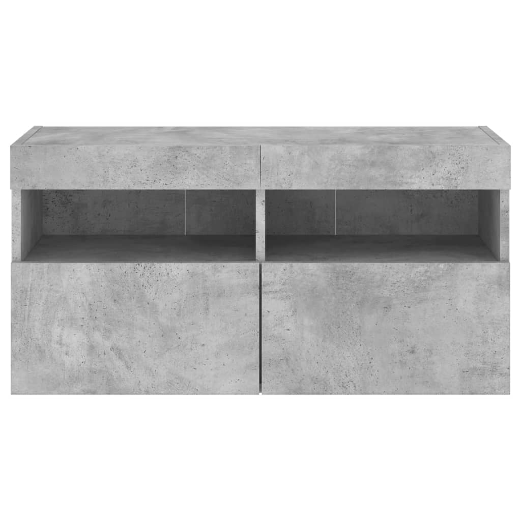Mobile TV a Parete con Luci LED Grigio Cemento 80x30x40 cm