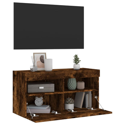 Mobile TV a Parete con Luci LED Rovere Fumo 80x30x40 cm | homemem39