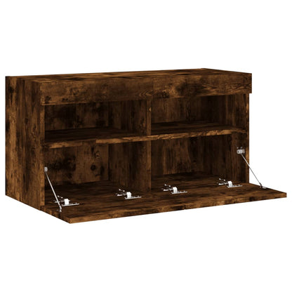 Mobile TV a Parete con Luci LED Rovere Fumo 80x30x40 cm | homemem39