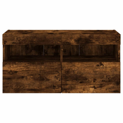 Mobile TV a Parete con Luci LED Rovere Fumo 80x30x40 cm | homemem39