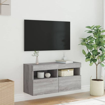 Mobile TV a Parete con Luci LED Grigio Sonoma 80x30x40 cm - homemem39