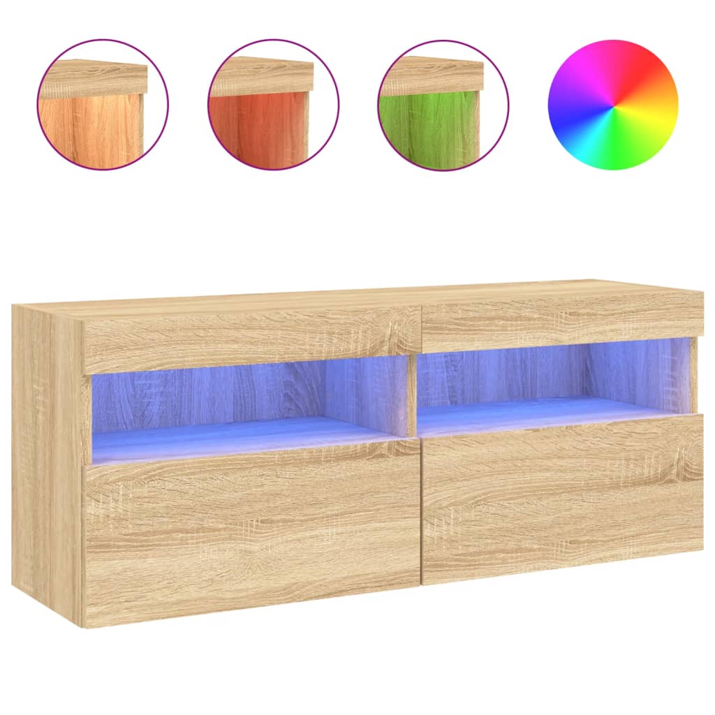 Mobile TV a Parete con Luci LED Rovere Sonoma 100x30x40 cm | homemem39