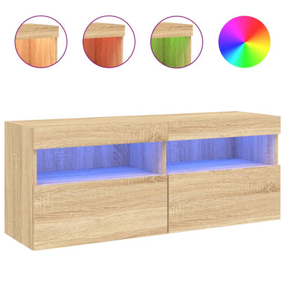 Mobile TV a Parete con Luci LED Rovere Sonoma 100x30x40 cm | homemem39