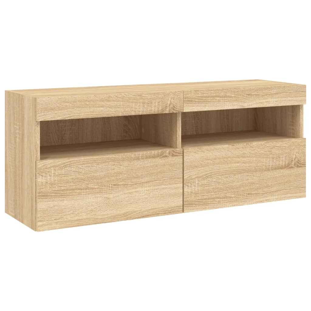 Mobile TV a Parete con Luci LED Rovere Sonoma 100x30x40 cm | homemem39