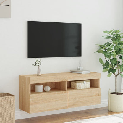 Mobile TV a Parete con Luci LED Rovere Sonoma 100x30x40 cm | homemem39