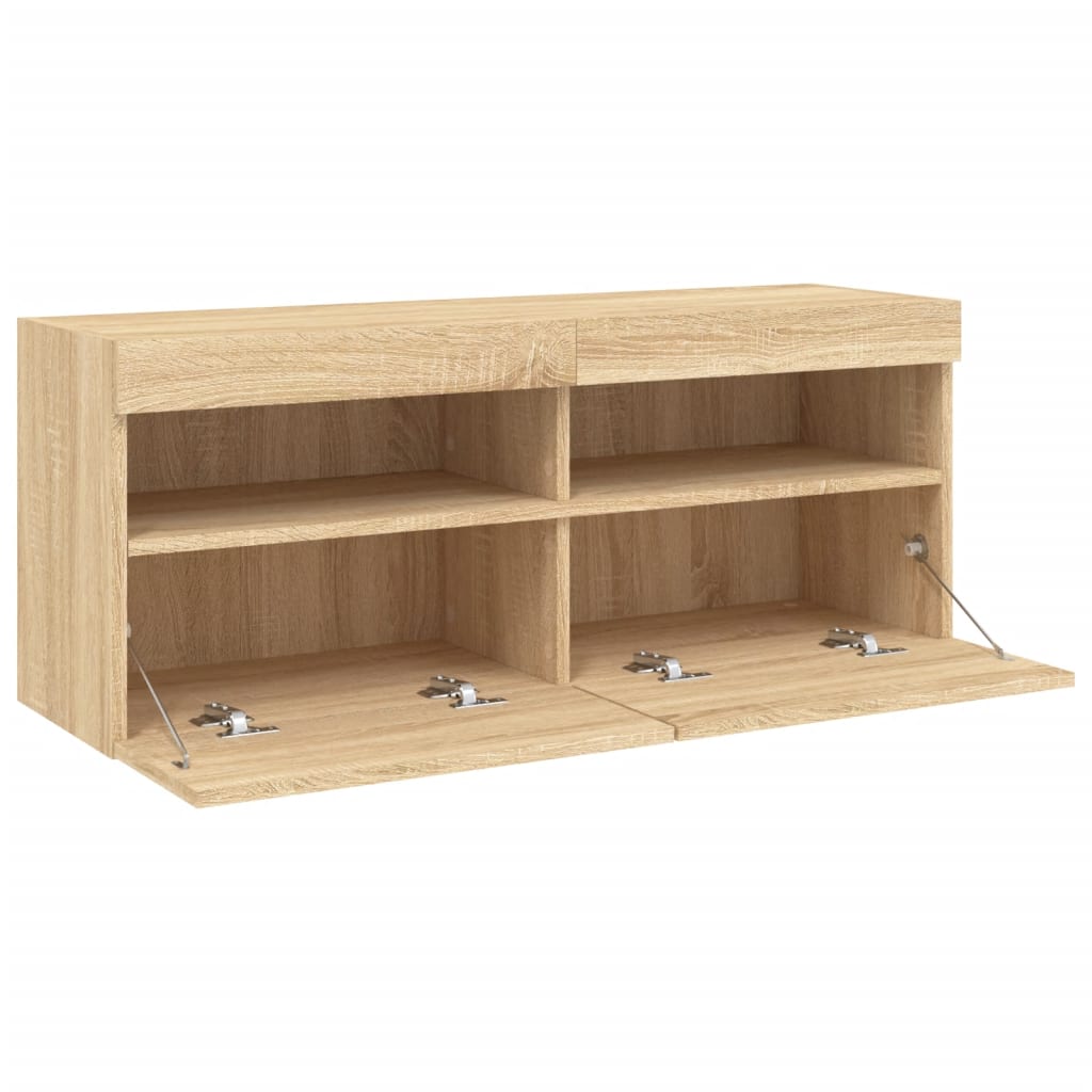 Mobile TV a Parete con Luci LED Rovere Sonoma 100x30x40 cm | homemem39