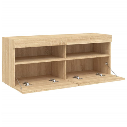 Mobile TV a Parete con Luci LED Rovere Sonoma 100x30x40 cm | homemem39