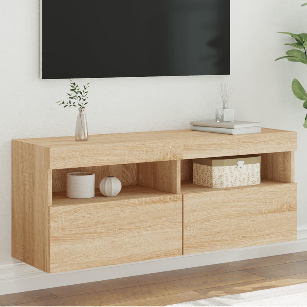 Mobile TV a Parete con Luci LED Rovere Sonoma 100x30x40 cm | homemem39