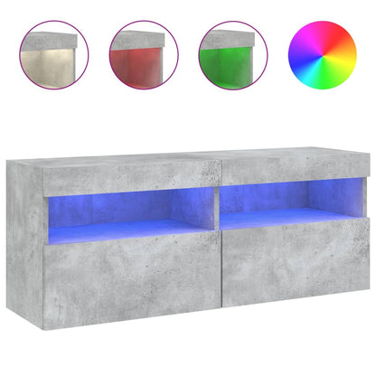 Mobile TV a Parete con Luci LED Grigio Cemento 100x30x40 cm | homemem39