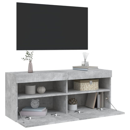 Mobile TV a Parete con Luci LED Grigio Cemento 100x30x40 cm | homemem39