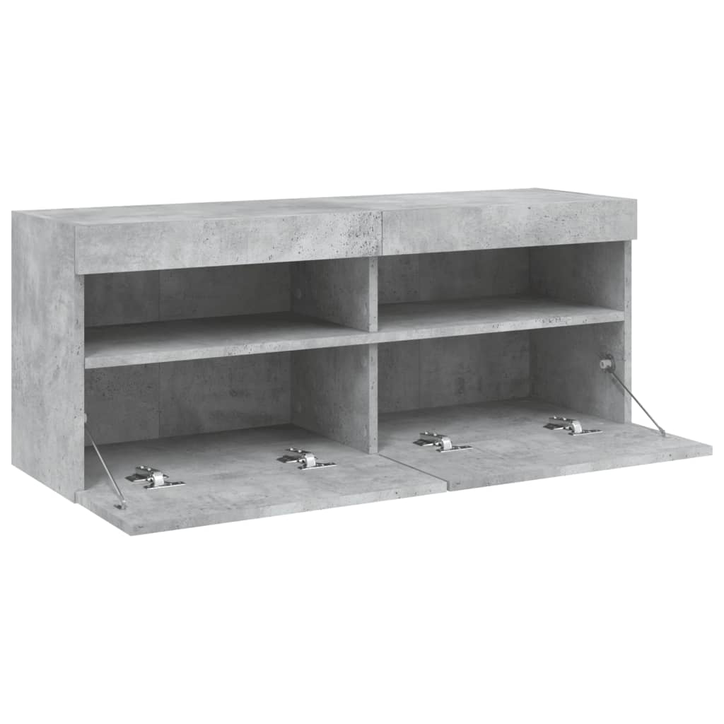 Mobile TV a Parete con Luci LED Grigio Cemento 100x30x40 cm | homemem39