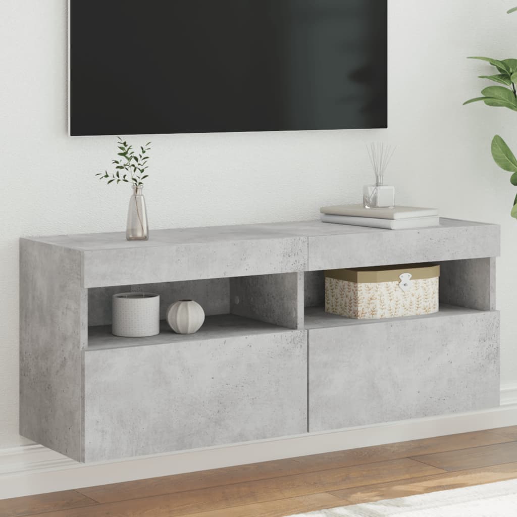 Mobile TV a Parete con Luci LED Grigio Cemento 100x30x40 cm | homemem39