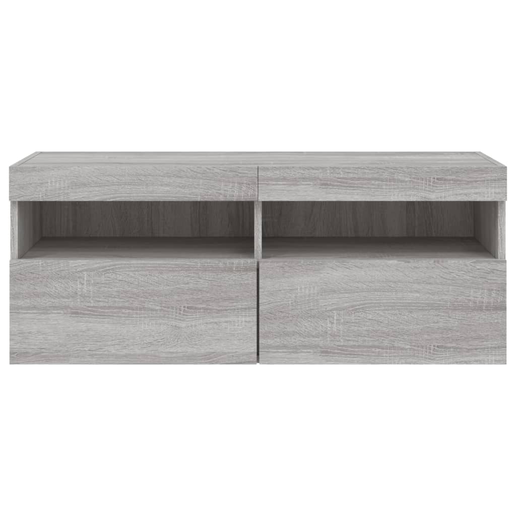Mobile TV a Parete con Luci LED Grigio Sonoma 100x30x40 cm | homemem39