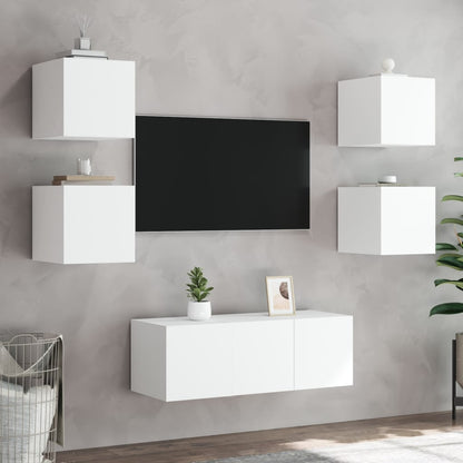 Mobile TV a Parete con Luci LED Bianco 30,5x35x30 cm - homemem39
