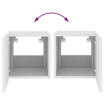 Mobili TV a Parete con Luci LED 2pz Bianchi 30,5x35x30 cm