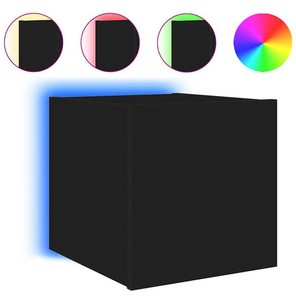 Mobili TV a Parete con Luci LED 2pz Neri 30,5x35x30 cm