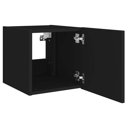 Mobili TV a Parete con Luci LED 2pz Neri 30,5x35x30 cm