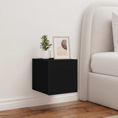 Mobili TV a Parete con Luci LED 2pz Neri 30,5x35x30 cm