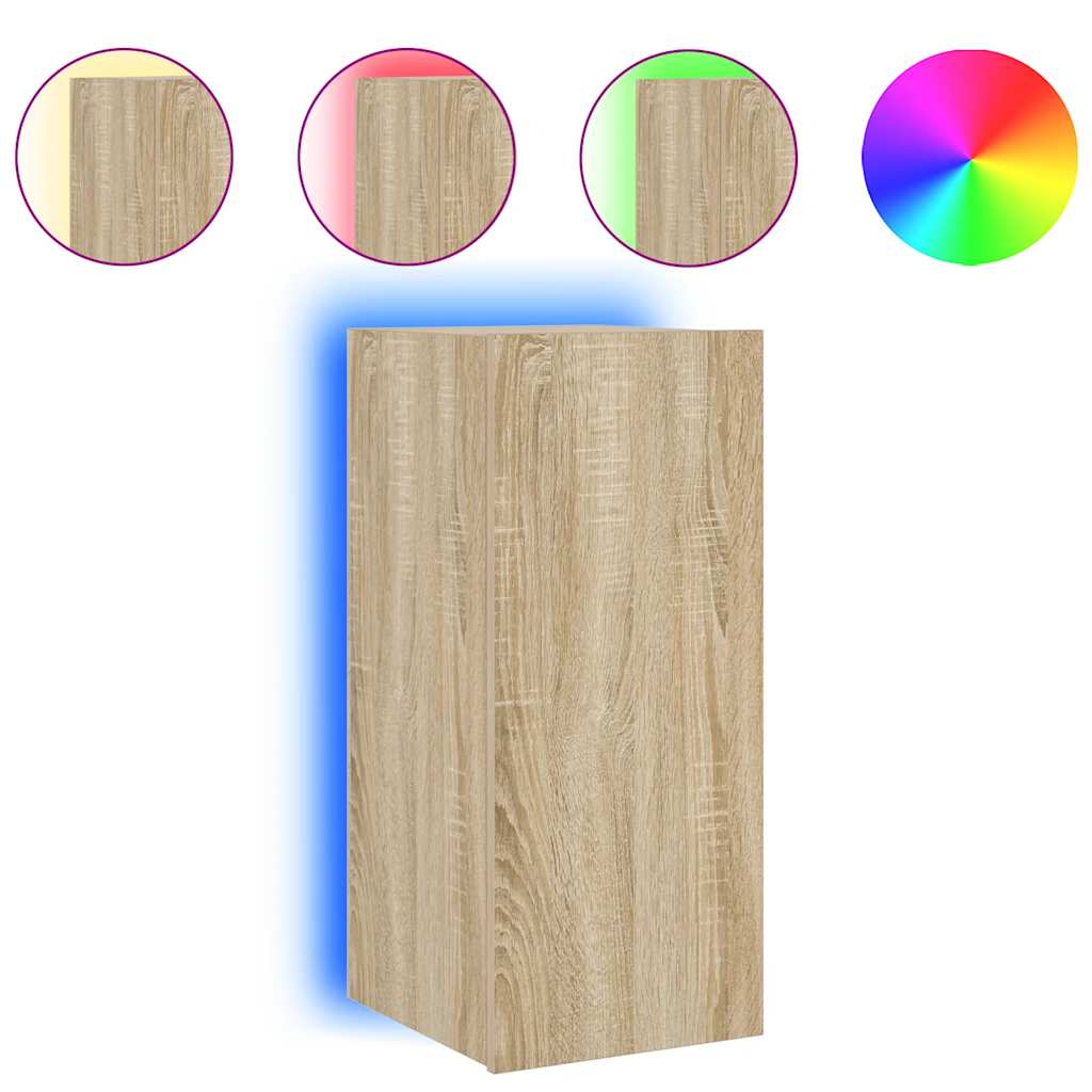 Mobile TV a Parete con Luci LED Rovere Sonoma 30,5x35x70 cm
