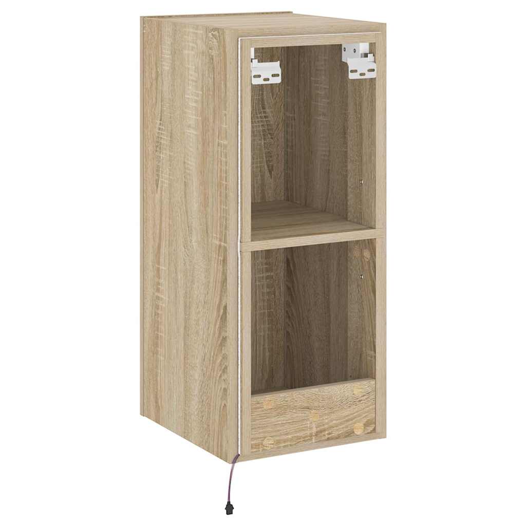 Mobile TV a Parete con Luci LED Rovere Sonoma 30,5x35x70 cm