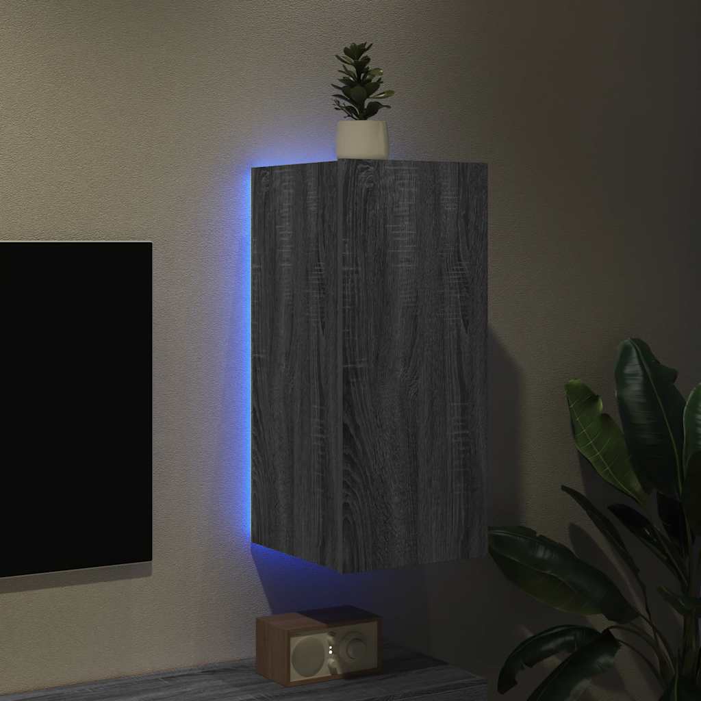 Mobile TV a Parete con Luci LED Grigio Sonoma 30,5x35x70 cm