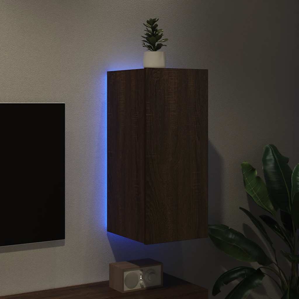 Mobile TV a Parete con Luci LED Rovere Marrone 30,5x35x70 cm