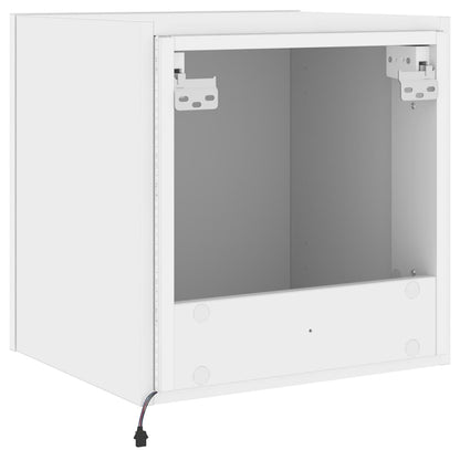 Mobili TV a Parete con Luci LED 2pz Bianchi 40,5x35x40 cm