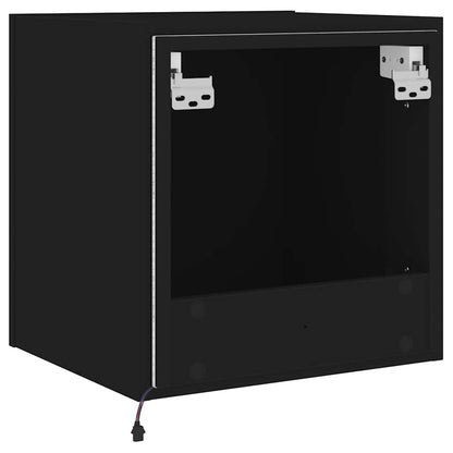 Mobili TV a Parete con Luci LED 2pz Neri 40,5x35x40 cm