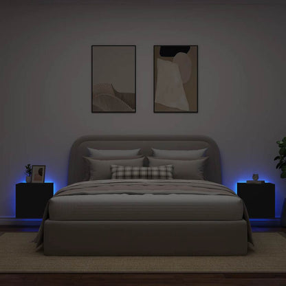 Mobili TV a Parete con Luci LED 2pz Neri 40,5x35x40 cm