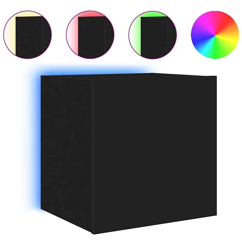 Mobili TV a Parete con Luci LED 2pz Neri 40,5x35x40 cm