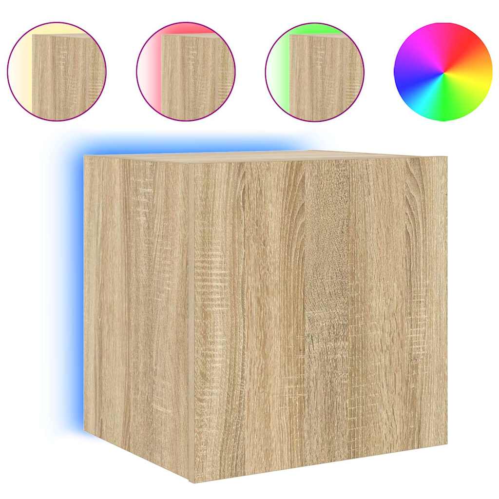 Mobile TV a Parete con Luci LED Rovere Sonoma 40,5x35x40 cm