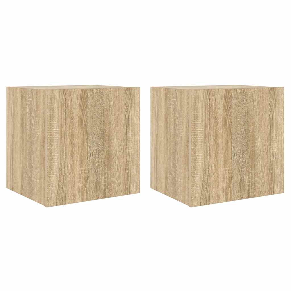 Mobili TV a Parete con Luci LED 2pz Rovere Sonoma 40,5x35x40 cm