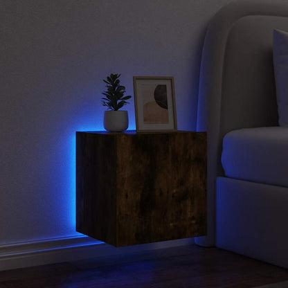 Mobile TV a Parete con Luci LED Rovere Fumo 40,5x35x40 cm