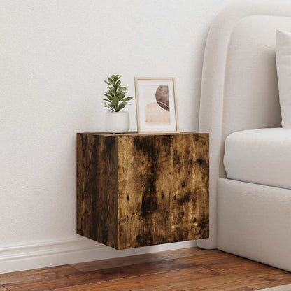 Mobile TV a Parete con Luci LED Rovere Fumo 40,5x35x40 cm