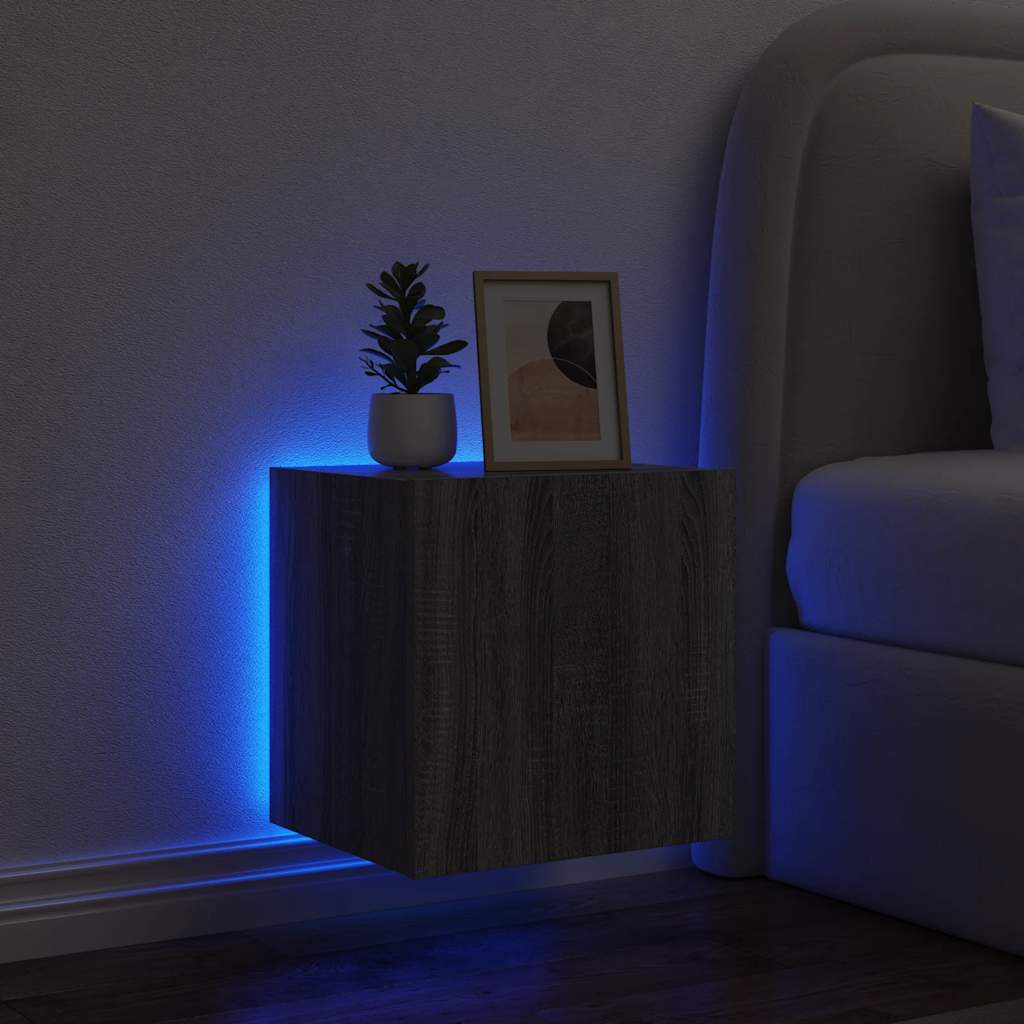 Mobile TV a Parete con Luci LED Grigio Sonoma 40,5x35x40 cm