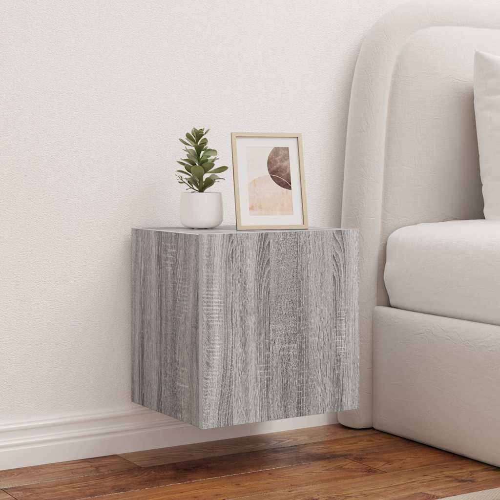Mobile TV a Parete con Luci LED Grigio Sonoma 40,5x35x40 cm