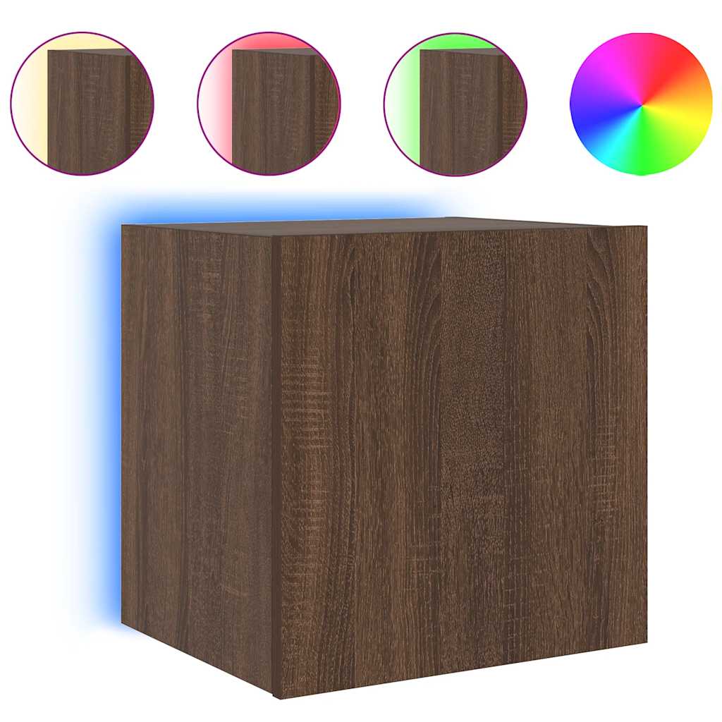 Mobile TV a Parete con Luci LED Rovere Marrone 40,5x35x40 cm