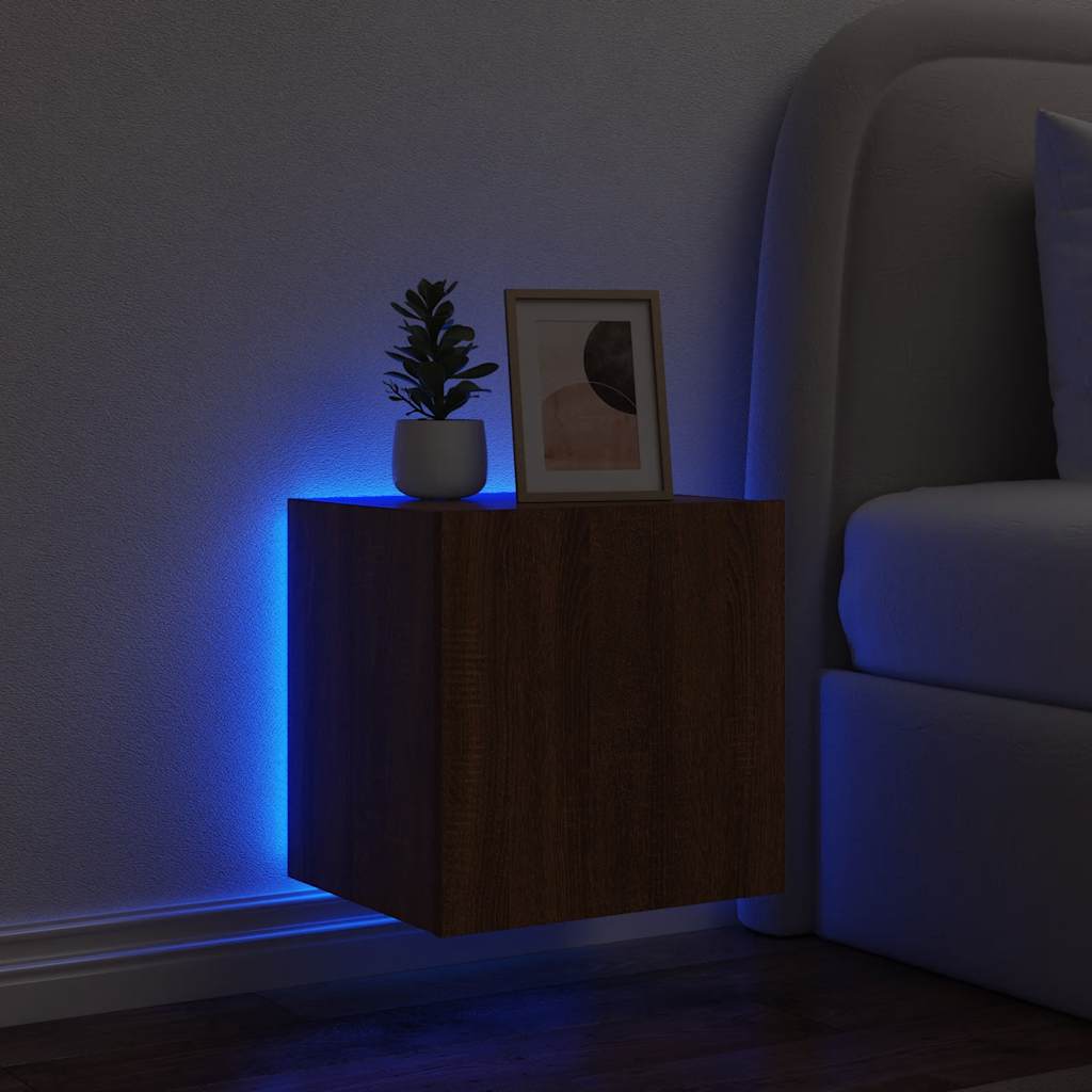 Mobile TV a Parete con Luci LED Rovere Marrone 40,5x35x40 cm