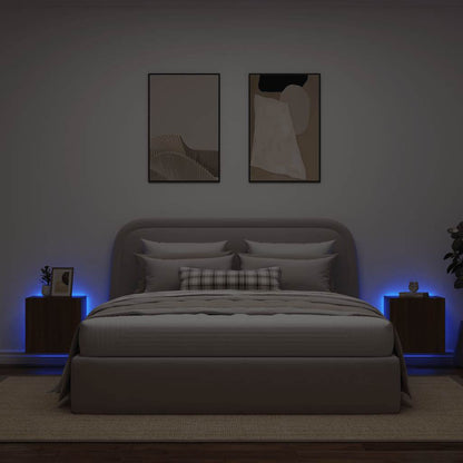 Mobili TV a Parete con Luci LED 2pz Rovere Marrone 40,5x35x40cm