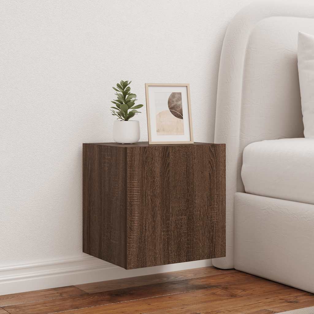 Mobili TV a Parete con Luci LED 2pz Rovere Marrone 40,5x35x40cm