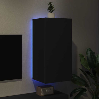 Mobile TV a Parete con Luci LED Nero 40,5x35x80 cm