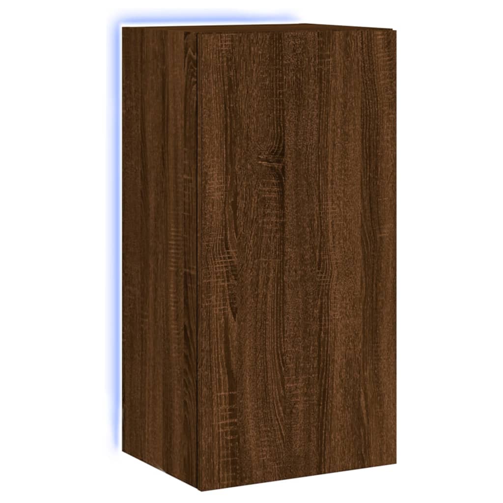 Wall-mounted TV cabinet with LED lights Brown Oak 40.5x35x80 cm