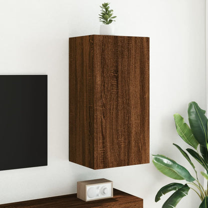 Wall-mounted TV cabinet with LED lights Brown Oak 40.5x35x80 cm