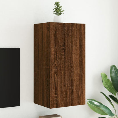 Wall-mounted TV cabinet with LED lights Brown Oak 40.5x35x80 cm