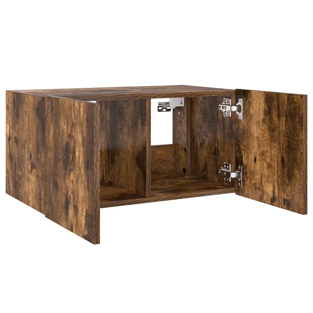 Mobile TV a Parete con Luci LED Rovere Fumo 60x35x31 cm