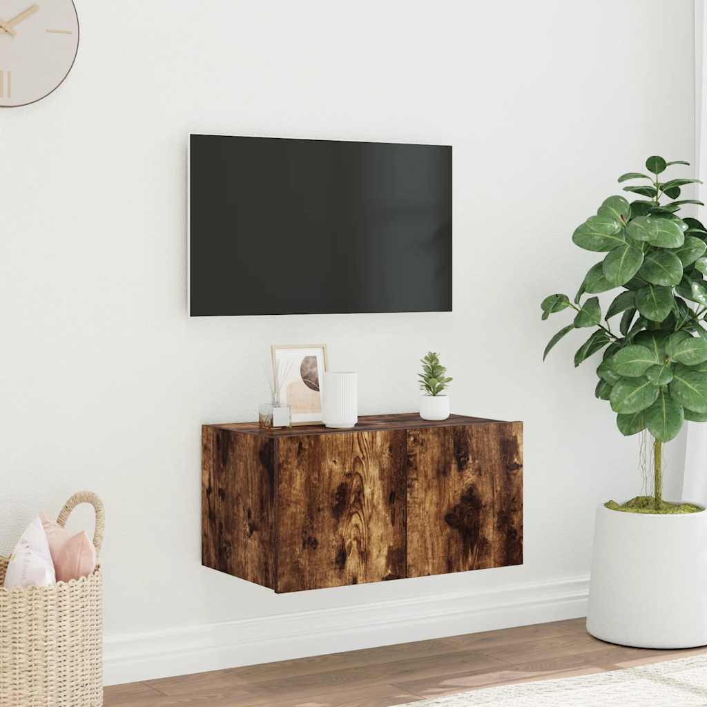 Mobile TV a Parete con Luci LED Rovere Fumo 60x35x31 cm