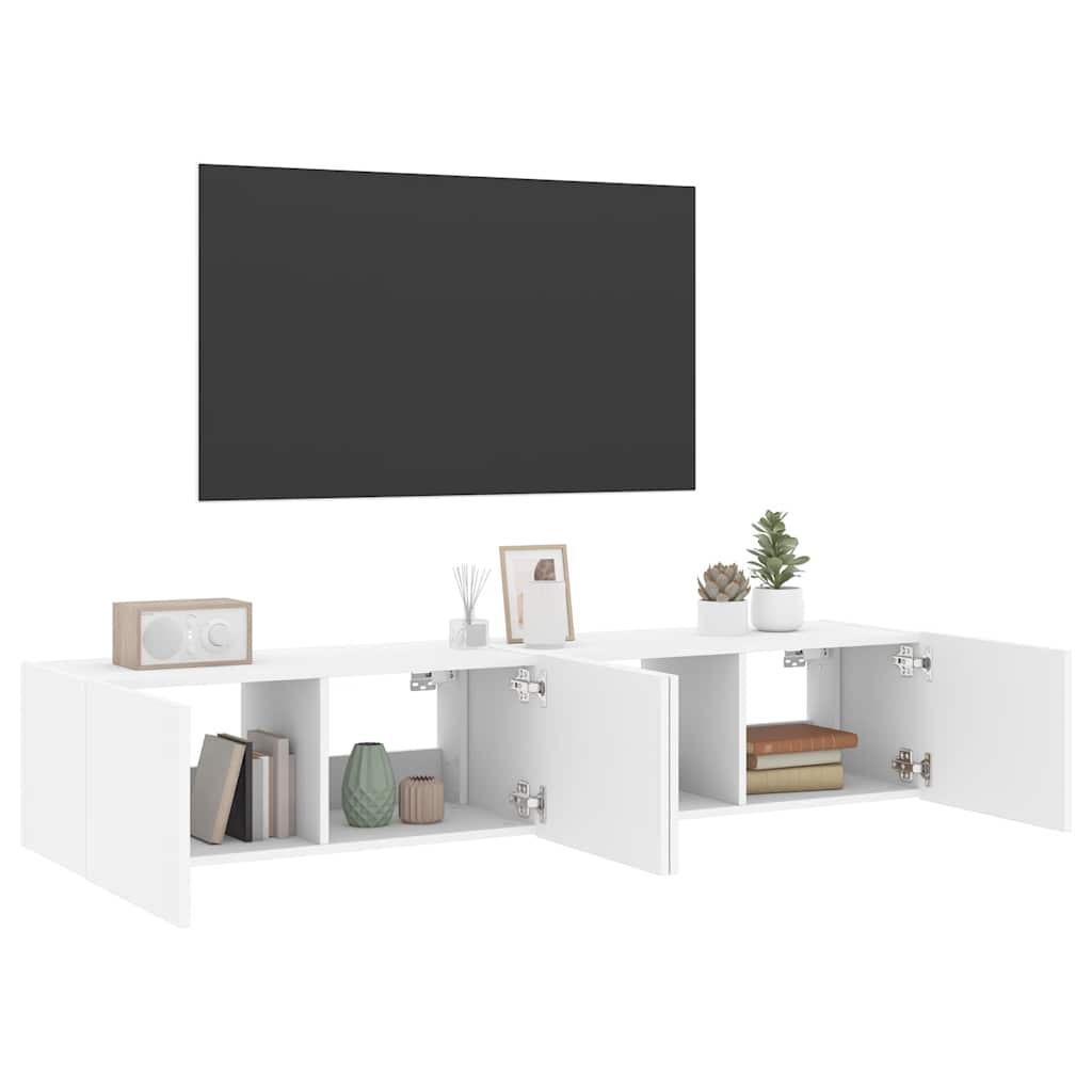 Mobili TV a Parete con Luci LED 2pz Bianchi 80x35x31 cm