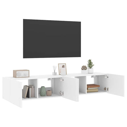 Mobili TV a Parete con Luci LED 2pz Bianchi 80x35x31 cm